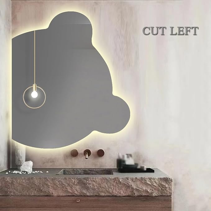 LTSRLL LED Vanity Mirror Cute Bear Decorative Mirror for Bathroom & Dressing Tabler Backlight Wall Mirror with 3 Color Dimmable Light Demister Pad Human Body Sensor Switch(Cut Left,60cmx75cm)