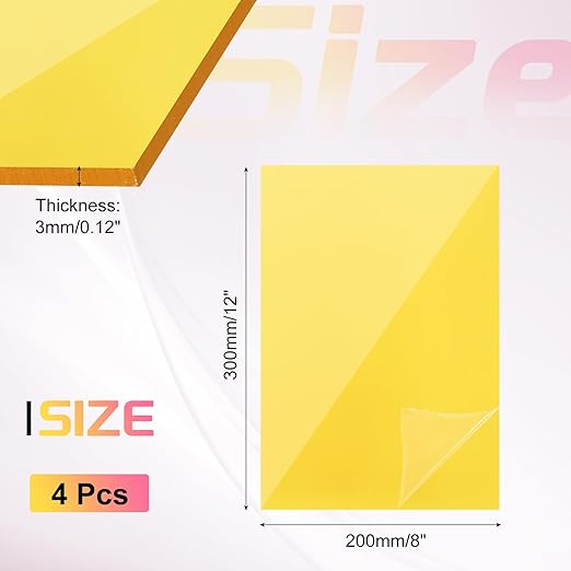 uxcell 4Pcs Acrylic Sheets 12x8 Inch Acrylic Panel 1/8 Inch-3mm Plastic Board for Picture Frames Sign Holders DIY Display Projects Craft, Clear Yellow