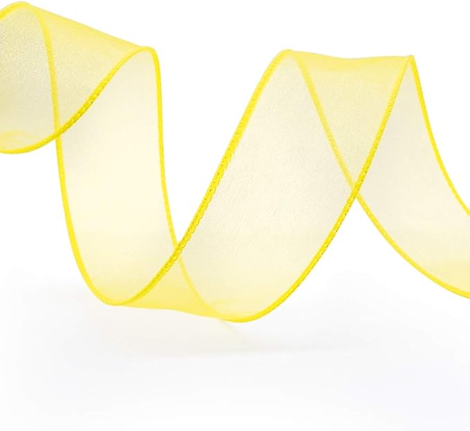 CT CRAFT LLC Sheer Organza Wired Ribbon 1.5" x 25 Yards x 2 Rolls Yellow for Wedding Chair Bow Flora Bouquet Gift Wrapping Christmas Tree Home Decor Wreath
