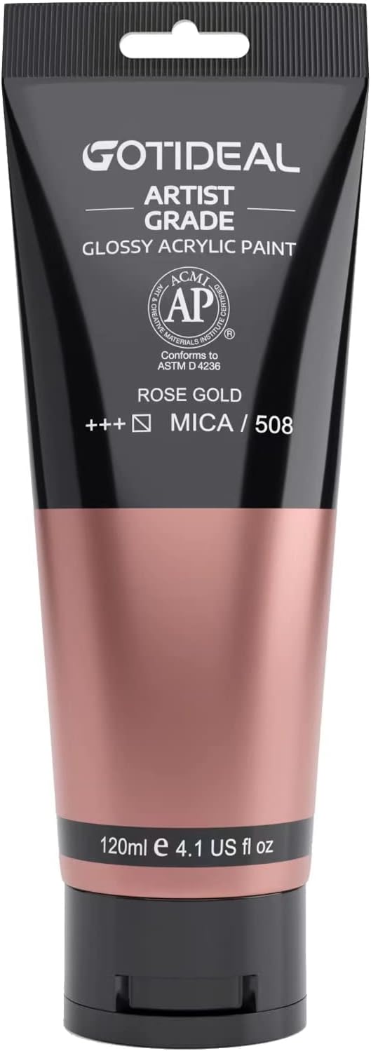 GOTIDEAL Acrylic Paint Metallic Rose Gold(120ml, 4.1 oz) Non Toxic Non Fading,Rich Pigments for Painters, Adults & Kids, Ideal for Canvas Wood Clay Fabric Ceramic Craft Supplies