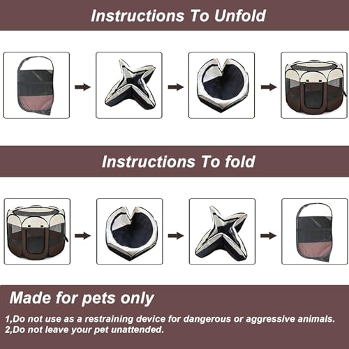 Portable Pet Puppy Dog Cat Playpen, 8-Panel Indoor/Outdoor Puppy Pen with Shade Cover & Travel Bag - Waterproof Dog Cat Tent - color: Brown, style: Large(45"x45"x24" with free bonus)