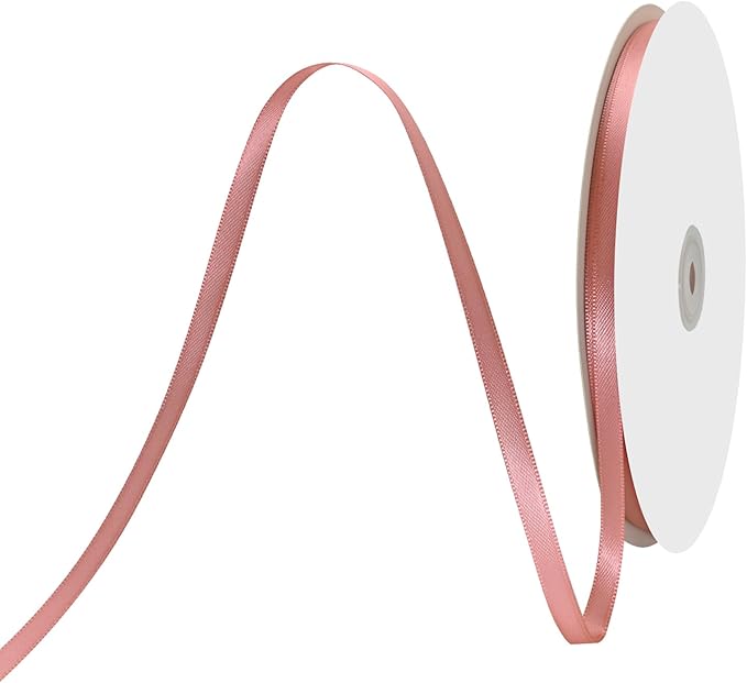 1/4" X 100 Yards Dusty Rose Satin Thin Ribbon Solid Color Double Faced Ribbons Perfect for Crafts Wedding Decor Bow Making Arts Sewing and More