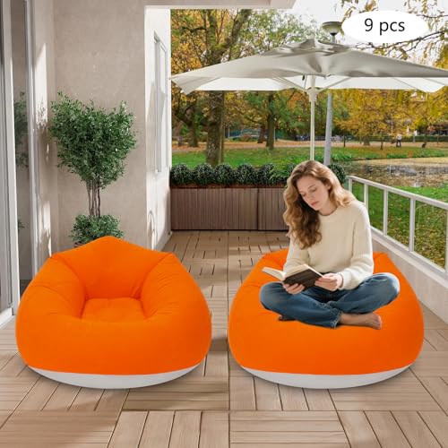 9 Pieces Inflatable Sofa with 2 Foot Pumps, Inflatable Chairs for Adults Kids, Blow Up Couch Camping Lounger, 264LBS Portable Air Sofa for Indoor Outdoor Party, Orange