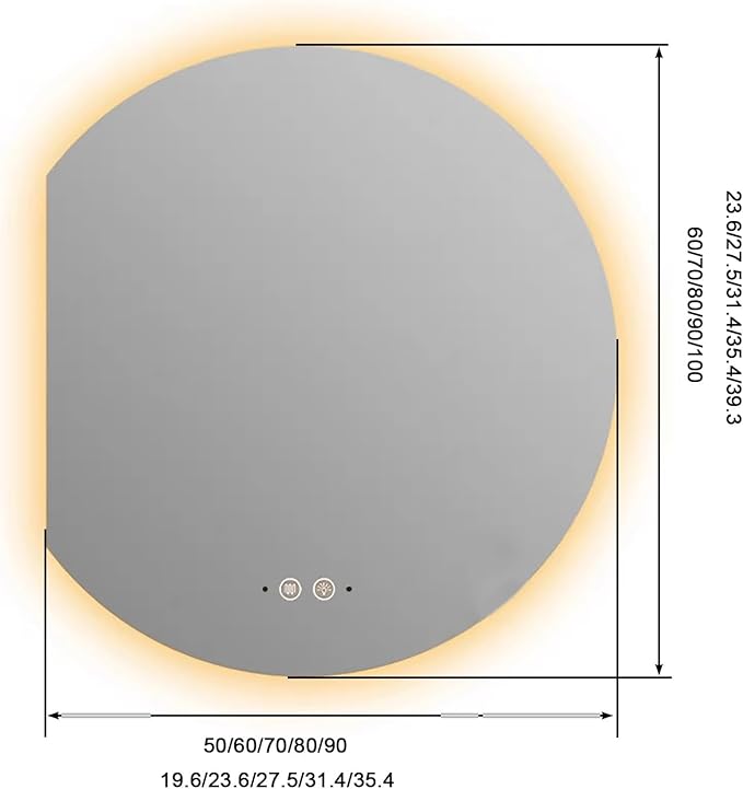 Bathroom Mirror, Dimmable LED Vanity Mirror Half Circle, Illuminated Mirror with Demister Pad, Large Wall Mirror with Touch Sensor (Size : 35x39''/90x100cm)