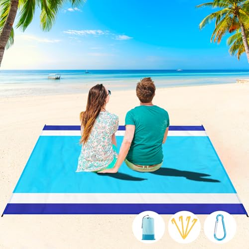 Beach Blanket Waterproof Sandproof 1-7 Adult Oversized 78 '' × 81 '' Lightweight Durable Compact Sand Free Extra Large Beach Mat for Travel Camping Hiking Picnic Blanket - color: Bluewhite, size: 78“x81”