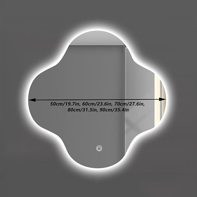 Irregular Bathroom Mirror with LED Light, Wall Mounted Mirror with Demister Pad, 3-Color Dimmable LED Light, for Wall, Living Room, Bedroom, Vanity, Entryway(70cm/27.6in)