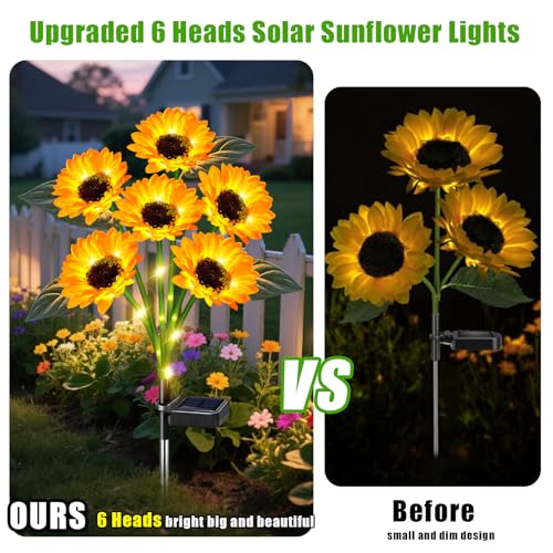Sunflower Solar Lights Outdoor Decor, 6 Pack Solar Garden Decor Waterproof Solar Sunflower Outdoor Lights for Garden Patio,Flower Bed, Pathway, Gift for Women, Mom, Grandma (6 Pack) - style: Sunflower-6 Pack