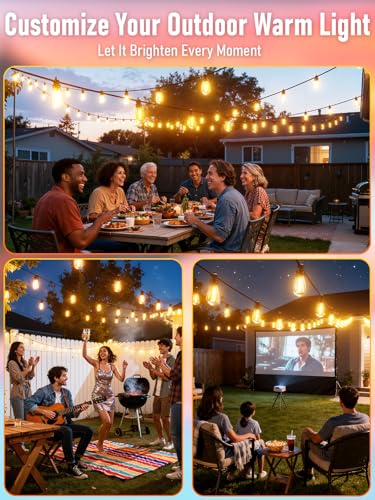 100FT LED Outdoor String Lights with 30 Edison Shatterproof IP65 Waterproof Bulbs, 2700K Dimmable Commercial Grade Patio Lights, Heavy Duty Outside Hanging Light for Garden Porch Deck Decor - size: 100 FT