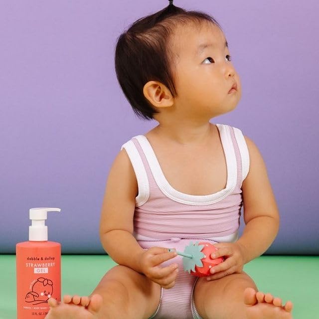 Dabble & Dollop Strawberry Body Wash & Shampoo – 3-in-1 Natural Bubble Bath for Kids, Made in USA, No Parabens or Sulfates, Vegan, Gluten-Free, Tear-Free (10oz, Pack of 2)