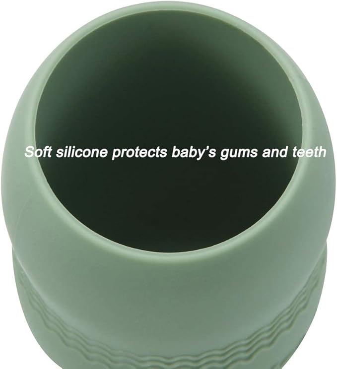 PandaEar 3 Pack 100% Tiny Silicone Drinking Training Cup for Baby and Toddler, Tiny Open Cups for Infants (Blue/Green/Tan)