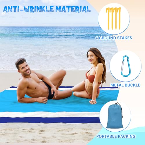 Beach Blanket Waterproof Sandproof 1-7 Adult Oversized 78 '' × 81 '' Lightweight Durable Compact Sand Free Extra Large Beach Mat for Travel Camping Hiking Picnic Blanket - color: Bluewhite, size: 78“x81”