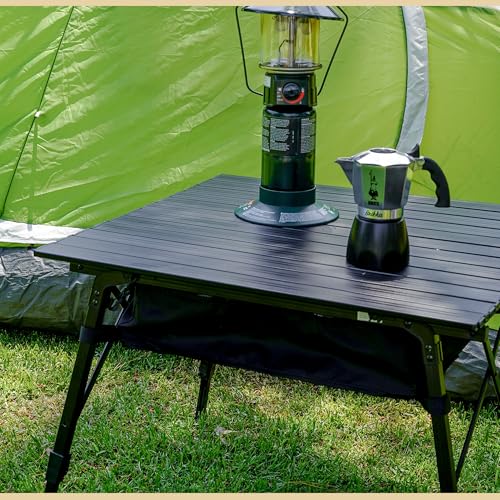 ARROWHEAD OUTDOOR 2-Pack 39" Aluminum Folding Camp Roll Up Table w/Adjustable Height, Undertable Mesh Storage, Carry Bag - color: Black 2pack