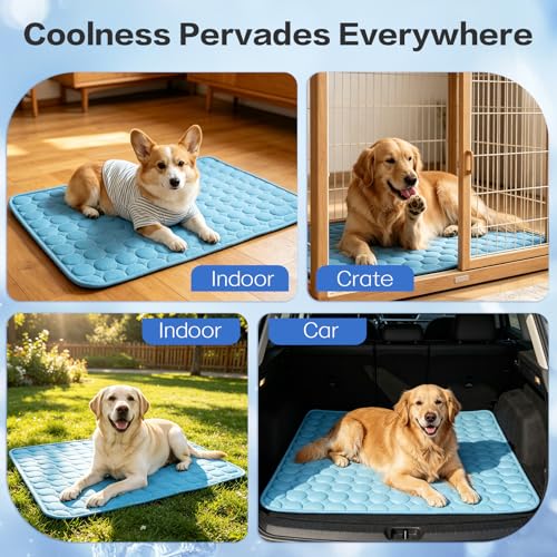 SISROL Cooling Mat for Dogs & Cats, Q-Max>0.4 Chill Fiber Pet Cooling Pad, Washable Non-Slip Non-Toxic Portable Cooling Bed for Small Medium Large Pets, Indoor & Outdoor Use - size: X-Large (59"x40")