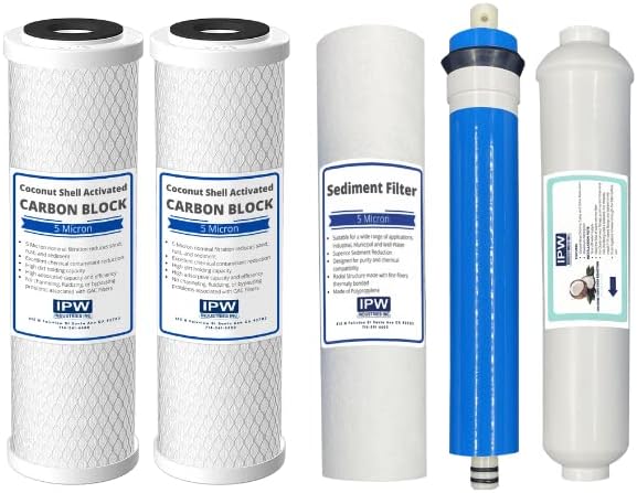 IPW Industries Inc. | W-525 Reverse Osmosis Water Filter Replacement Set - Carbon Block, Sediment, RO Membrane, and Inline Granular Activated Carbon