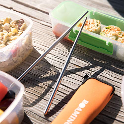 Reusable Travel Utensils with Case | Fork and Spoon Set with Knife, Chopsticks and Optional Reusable Straw– Office, Travel, or Camping Accessories| Lightweight Sturdy Reusable Utensils - color: 4pc Set - Green
