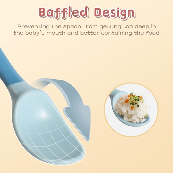 Baby Utensils Spoons and Forks Set Bendable Self-Feeding Silverware for Toddler Children with Travel Case Gum Friendly Food Grade (Yellow+Green, 2 Set)
