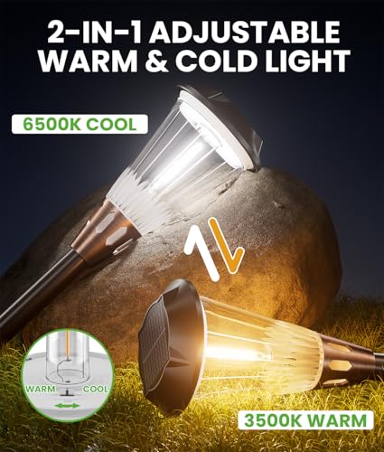 BITPOTT Bright Solar Lights Outdoor 6 Pack, 2-in-1 Warm&Cool Solar Pathway Lights Waterproof IP65, Auto On/Off Outdoor Light for Path Walkway Driveway Lawn - size: 6 Pack