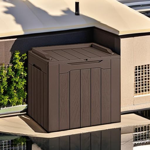 Devoko 30 Gallon Resin Deck Box Outdoor Indoor Waterproof Storage Box for Patio Furniture Pool Accessories Storage for Cushion Garden Tools (30 Gallon, Brown)