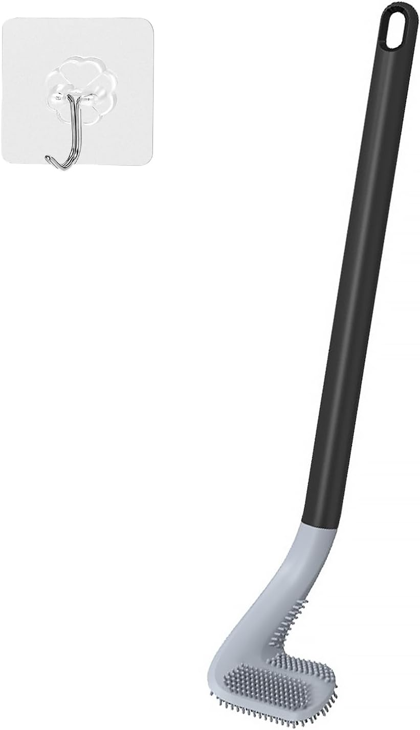 Golf Toilet Brush, Toilet Cleaning Brush, Flexible Bendable Silicone Long Handled Toilet Brush, 360° Deep Toilet Bowl Cleaning Brush,Quick Drying Toilet Brush for Bathroom with a Hook (Black)
