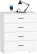 Dresser with Power Outlets Wooden 4 Drawer Dresser with USB and Type C Port Chest of Drawers for Bedroom Tall White Organizer Storage for Living Room Hallway Closet