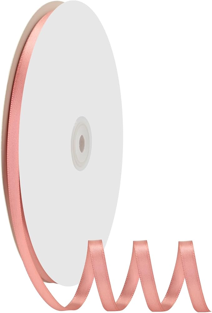 1/4" X 100 Yards Dusty Rose Satin Thin Ribbon Solid Color Double Faced Ribbons Perfect for Crafts Wedding Decor Bow Making Arts Sewing and More