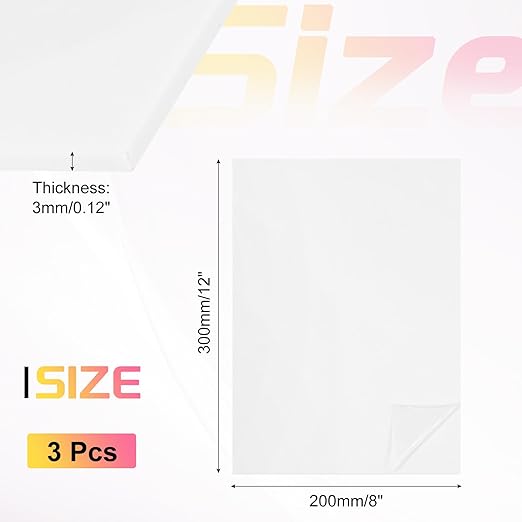 uxcell 3Pcs Acrylic Sheets 12x8 Inch Acrylic Panel 1/8 Inch-3mm Plastic Board for Picture Frames Sign Holders DIY Display Projects Craft, White