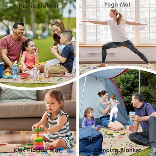 Supfitness Extra Large Picnic Blankets Waterproof Foldable (60 "x 80") Beach Blanket Waterproof Sandproof,3-Layer Thicking Mat Outdoor Packable Camping Blanket - color: Light Yellow, size: 60x80in