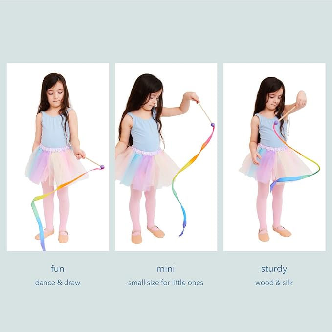 Sarah's Silks Mini Rainbow Streamer - Long Ribbon Wand for Kids, Pretend Play, Dance, Baton Stick Twirling, and Gymnastics Party Favors | 100% Silk and Wood Montessori and Waldorf Toys (2)