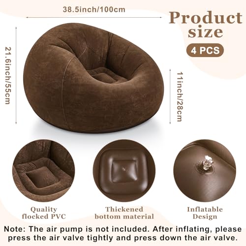 Realspring Inflatable Bean Bag Chairs Outdoor Blow up Camping Chairs Inflatable Lazy Sofa Folding Portable Bean Bag Loungers Couch for Movie Night(Dark Coffee,4 Pcs) - color: Dark Coffee