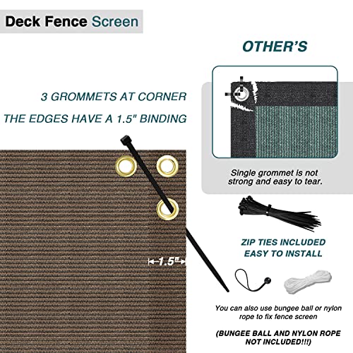 ECOOPTS 3'x50' Balcony Privacy Fence Screen with Zip Ties, Outdoor UV Protection Fence Cover for Balcony Porch Patio Deck Yard (Brown)