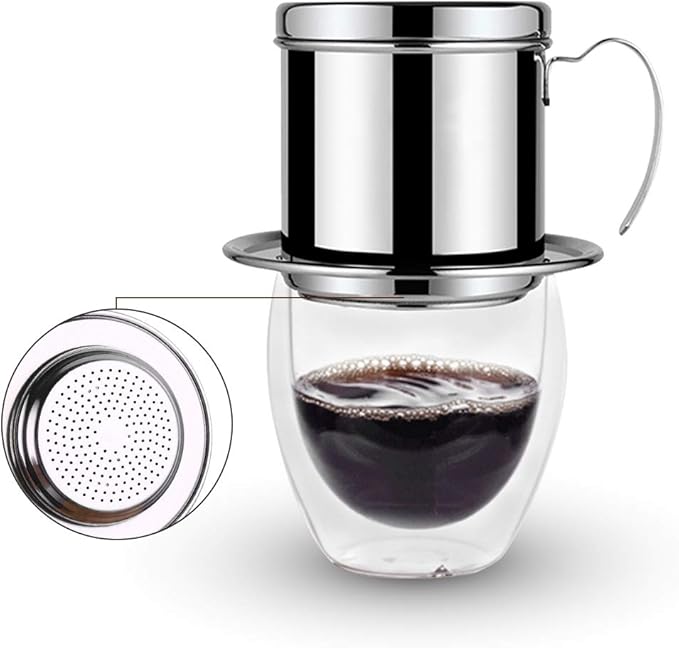 TOPINCN Vietnamese Coffee Drip Filter, Stainless Steel Pour Over Coffee Maker, Portable Coffee Drip Brewer for Home, Office, Travel (Silver)
