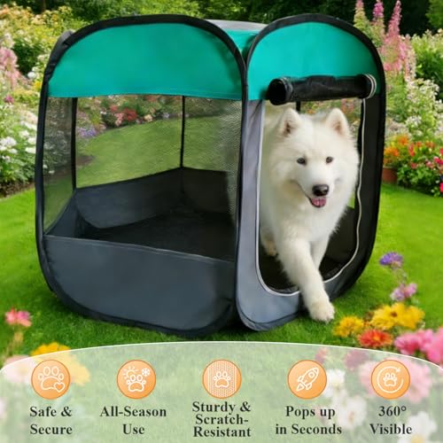 Dog Cat Playpen, Pet Playpen Indoor for Dog Crate Tent Cage Outdoor Foldable Dog Enclosure, Green Large - style: Large(43"L x 43"W x 24"H)