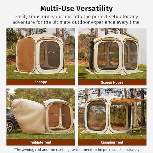 East Oak 12×12 FT Pop Up Canopy Tent with Mesh | Outdoor Screen House with 6 Sunshades | Instant Canopy with Portable Carry Bag | Gazebo Tent for Camping, Patio, and Beach | Beige - size: 12*12 FT