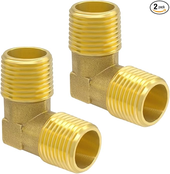 Hooshing 2PCS 90 Degree Street Elbow 1/2" NPT Male to 1/2" NPT Male Solid Brass Pipe Fitting