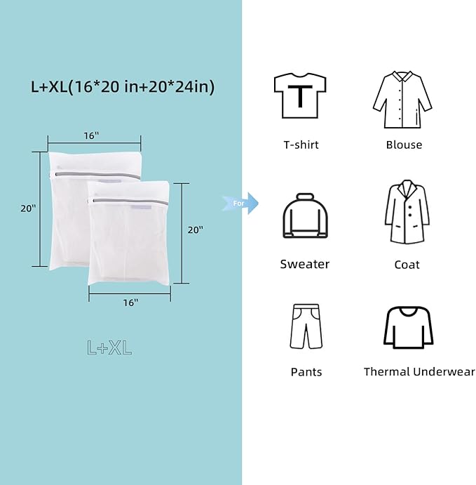 GOGOODA Set of 4 Large Laundry Mesh Bags Delicates Net Wash Bags for Blouse, Jacket,Pants, Sheets (20 x 24 Inches x 2, 16 x 20 Inches x 2)