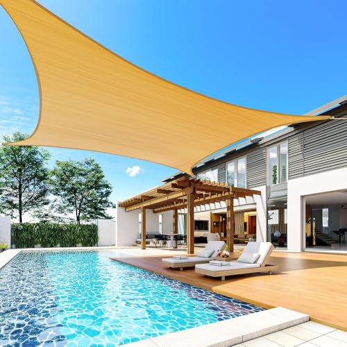 Quictent 20x16ft Rectangular Sun Shade Sail 185G HDPE Canopy 98% UV Block Outdoor Patio Garden Commercial Deck with Hardware Kit (Sand) - color: Sand, size: 20 x 16 ft, style: Rectangle