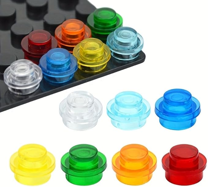1200 Piece Transparent Colors Building Plate Bulk, Round 1x1, Compatible with Lego Parts and Pieces: (Color:Transparent Blue)