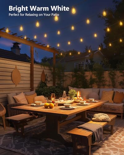 Brightown 38FT Solar String Lights Outdoor Waterproof with Remote, 15+1 LED Shatterproof Bulbs, Dimmable & Timable, 3 Light Modes - Commercial Grade Patio Lights for Garden Backyard Party Decor - size: 38FT(15+1 Sockets)