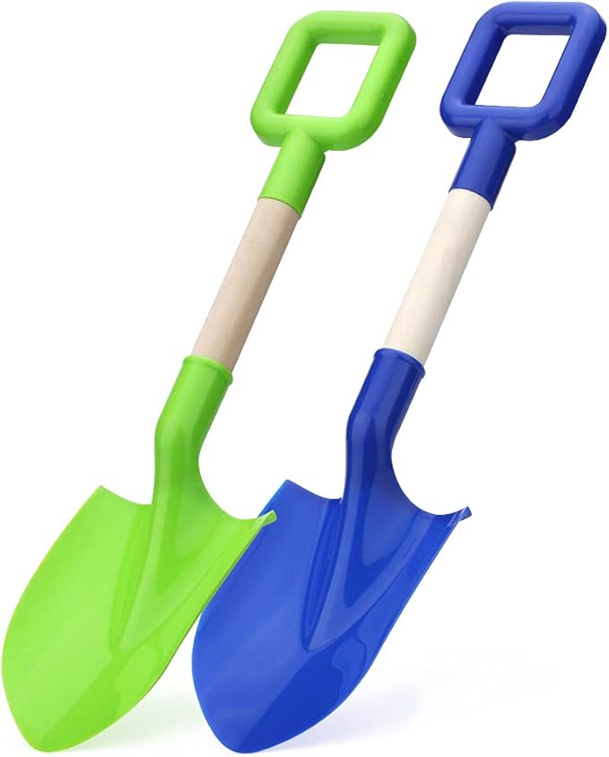 Dilabnba Beach Sand Toys Shovels for Kids Adults, 16inch/40cm Toddler Garden Beach Sand Spade Shovels for Digging Snow, Plastic Garden Sandbox Toy Set with Long Wooden Handled(2PCS)