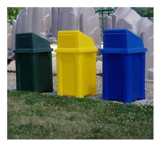 32 Gallon Square Slatted 100% Recycled Plastic Heavy Duty Outdoor Commercial Trash Can with Swing Top Lid | Great for Schools and Businesses - White