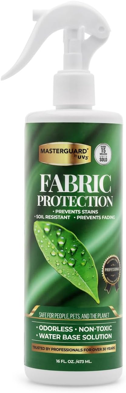 Fabric Protection Spray Water Based Solution - Natural Kid and Pet Safe Formula, Fabric Protector for Upholstery, Couch, Shoes, Jackets & Outdoor Furniture - Waterproof & Stain Resistant - 16 oz