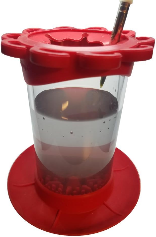 Paint Puck Ultimate Rinse Cup Paint Brush Cleaner (Red, Jar) - Non-Spill Paint Water Cup & Brush Cleaner with Brush Holder, Squeegee Lips & Drip Tray for Acrylic, Watercolor & Art Supplies