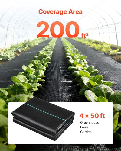 VEVOR Weed Barrier Fabric Heavy Duty, 2 Packs 4x50FT 3.2oz Weed Blocker Fabric, Woven Landscape Fabrics, Garden Fabrics Weeds Barrier, Weeds Control Ground Cover, Geotextile Webbing, Black - size: 4FT*50FT*2Packs-3.2oz