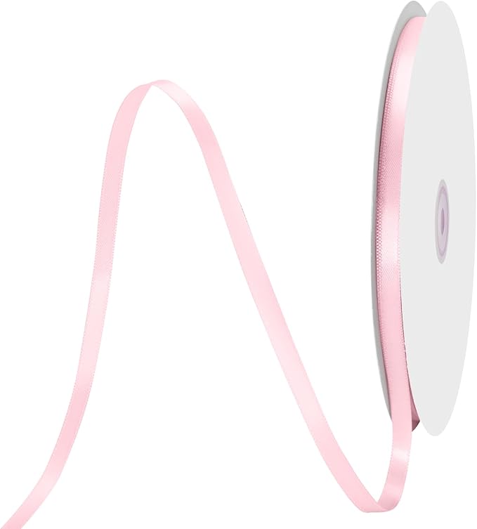 1/4" X 100 Yards Pearl Pink Satin Thin Ribbon Solid Color Double Faced Ribbons Perfect for Crafts Wedding Decor Bow Making Arts Sewing and More