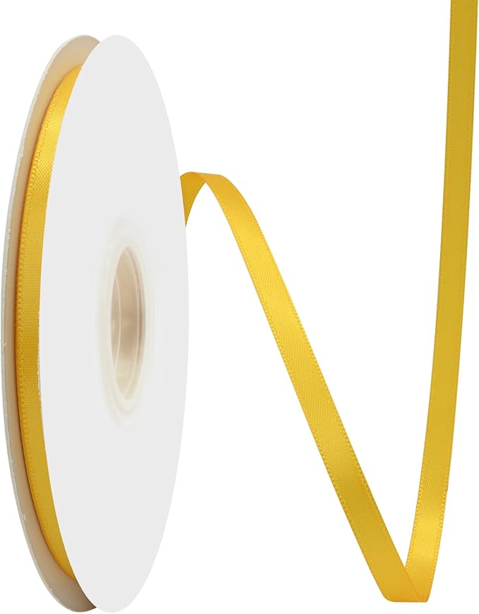 Maize Yellow Satin Ribbon 1/4" X 50 Yards Solid Color Double Faced Ribbons Perfect for Crafts Wedding Decor Bow Making Arts Sewing and More