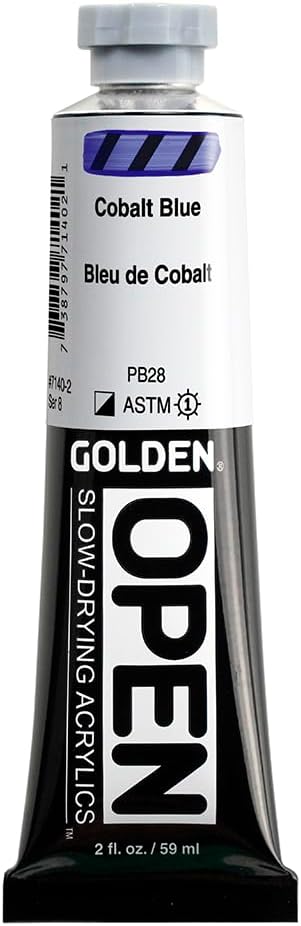 OPEN Slow-Drying Acrylics by GOLDEN, Cobalt Blue, 2 fl oz. tube, Professional Acrylic Paint, Semi-Opaque