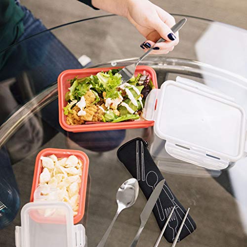 Reusable Travel Utensils with Case | Fork and Spoon Set with Knife, Chopsticks and Optional Reusable Straw– Office, Travel, or Camping Accessories| Lightweight Sturdy Reusable Utensils - color: 4pc Set - Green