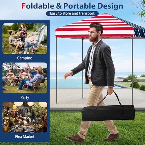 Tangkula 6.6x6.6 Ft Pop Up Canopy, 1 Person Instant Setup Portable Canopy Tent with Center Lock, UPF 50+ Sun Protection, 8 Stakes, 4 Ropes, Carrying Bag - color: American Flag Printing, size: 6.6x6.6FT