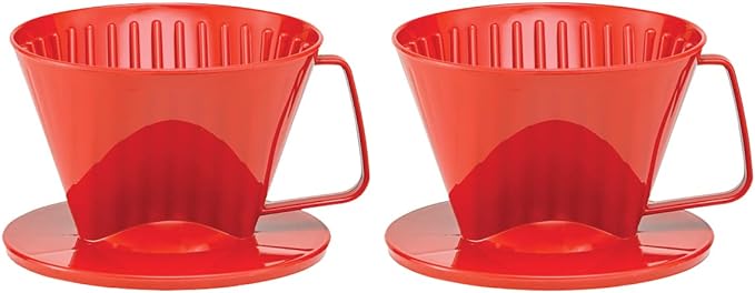 Fino Pour-Over Coffee Brewing Filter Cone, Number 1-Size, Red, Brews 1 to 2-Servings, Set of 2