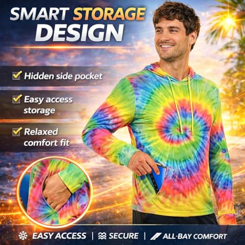 INGEAR Men’s UPF 50+ Sun Hoodie - Lightweight UV Protection Fishing Shirt, Quick-Dry Moisture-Wicking Rash Guard with Pocket - color: Navy, size: X-Large